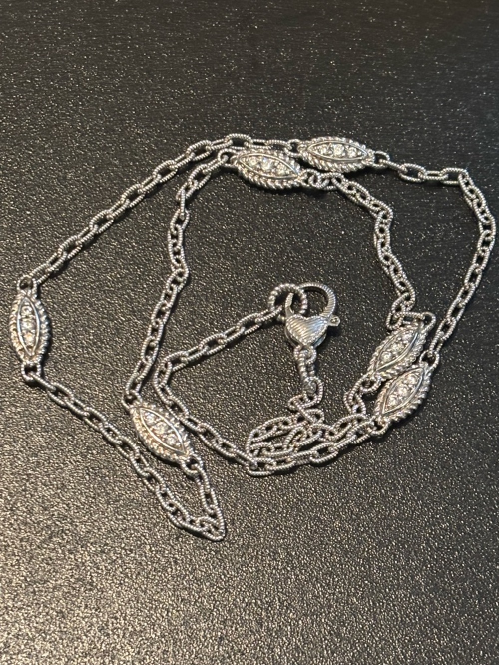 Judith Ripka Silver 925 Marquise Station Necklace with Cz stones,signed,vintage